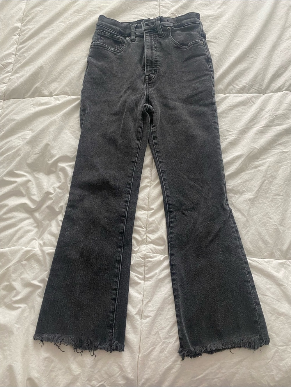 Madewell Black High-Rise Flare Jeans with Raw Hem